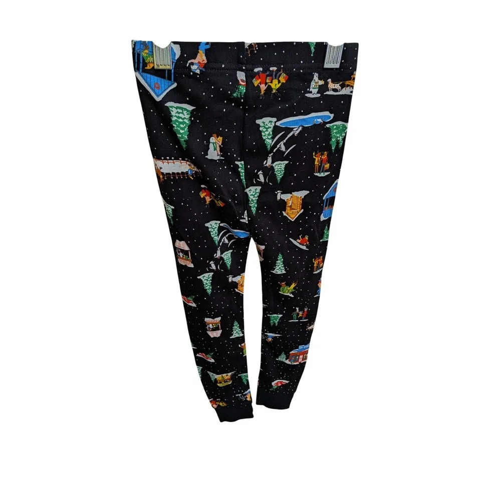 Old Navy Kids 4T Winter Village Ski Scene‎ Pajama Set Black 2-Piece NWT
